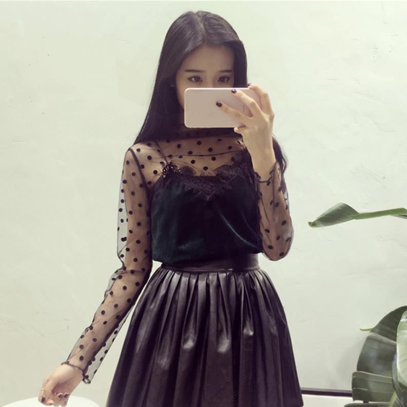 Women Mesh T-shirts Long Sleeve Tops Hot Sexy High Neck Black Lace Bottoming Shirts Punk Chic T Shirt Women  ྇