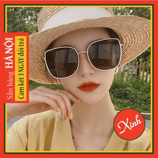 Kính mát kính râm nữ Fullbox loại 1 gọng kim loại phối nhựa đen vàng nhẹ nhàng cá tính chống nắng chống bụi K3027