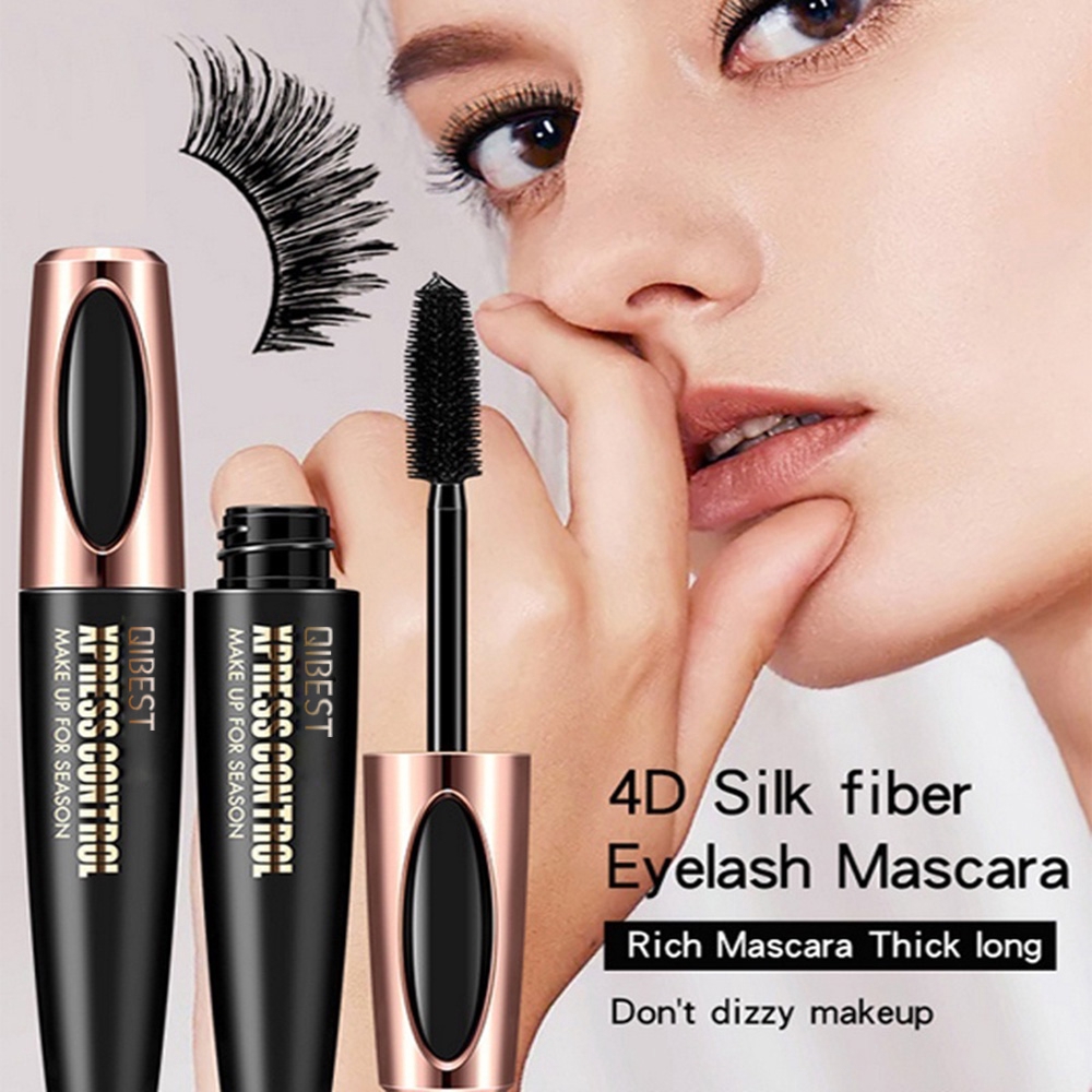 Mascara sợi lụa 4D đen làm dày mi kháng nước lâu trôi nhãn hiệu Qibest