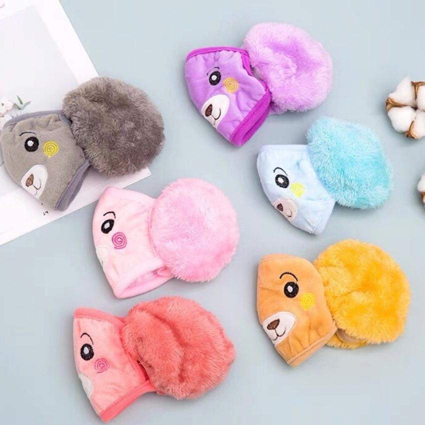 Khẩu trang mùa đông- bịt tai giữ ấm chất liệu vải bông- dày dặn- giao màu ngẫu nhiên - KTBT