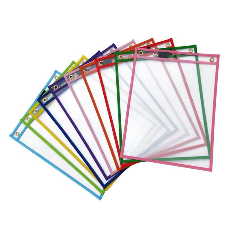 10Pcs Reusable Dry Erase Pockets, Assorted Colors For Children Kids Students