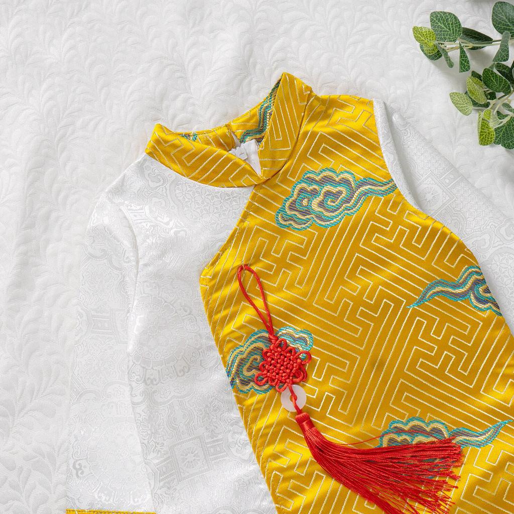 [HÀNG CAO CẤP] Áo dài Tết Yên Thành gấm bé trai - 2 màu đỏ, vàng