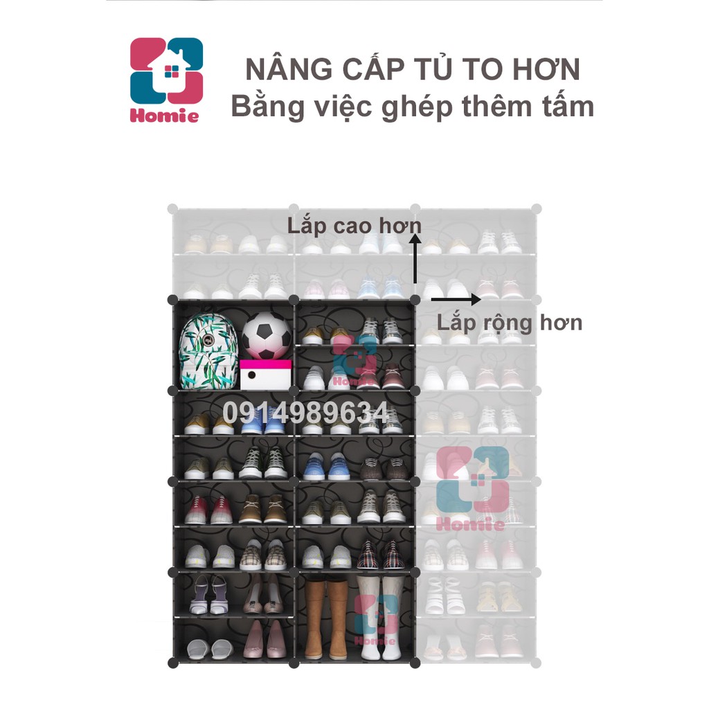 Tủ giày 08 ngăn (đựng 16 đôi giày) - Tủ nhựa ghép đựng giày Cao 65cm Rộng 85cm Sâu32cm