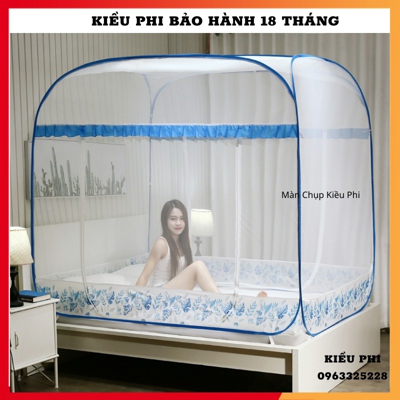 Màn tự bung đỉnh vuông có viền chân Lưới mùng chụp  mắt nhỏ - Bảo hành 18 tháng, chống muỗi tuyệt đối