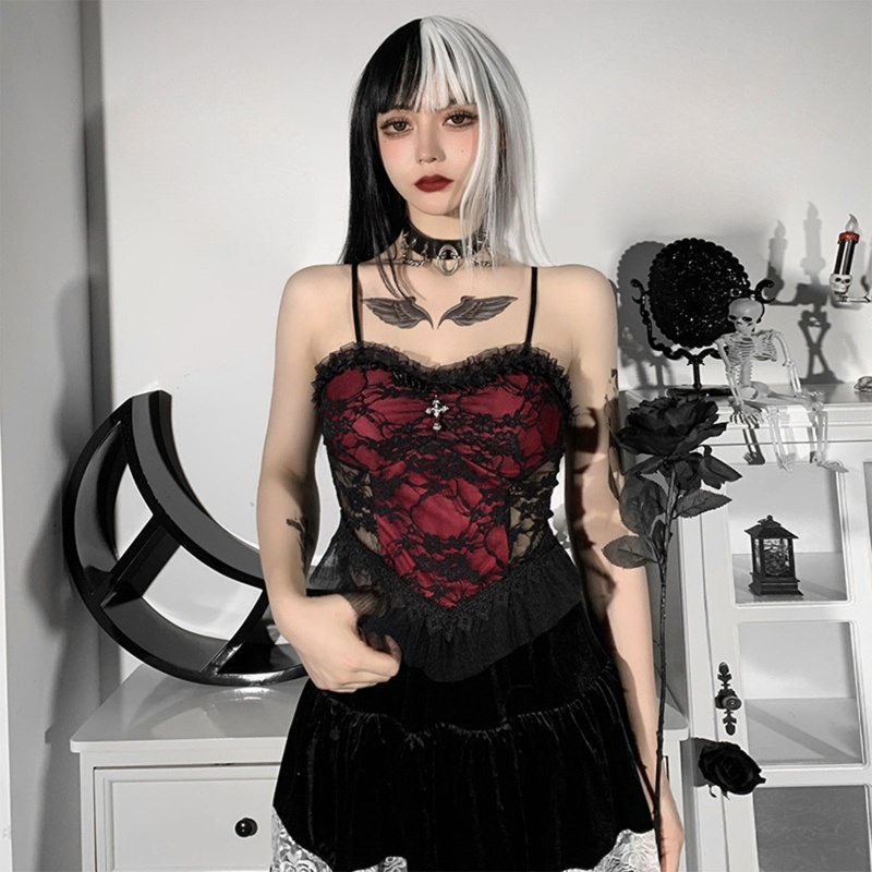 Áo Croptop Hai Dây Phối Ren Hoa Gợi Cảm Cho Nữ