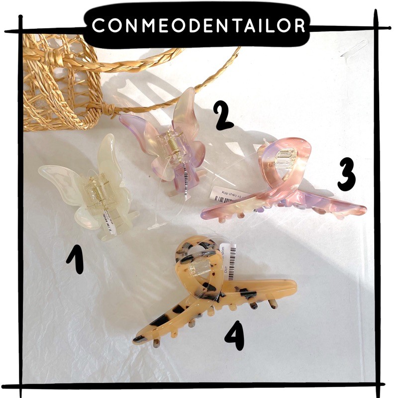 CONMEODENTAILOR Kẹp tóc hình bướm ánh xà cừ