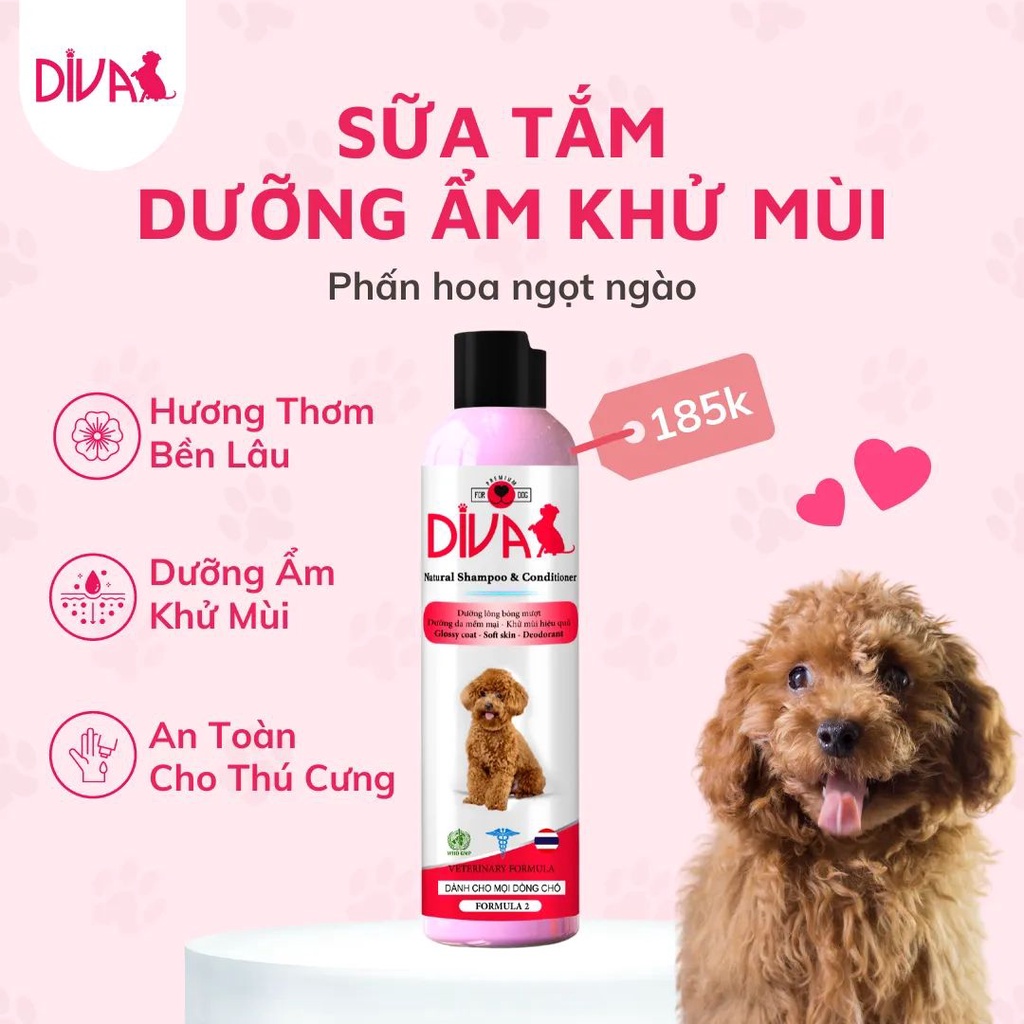 sữa tắm DIVA hồng 260ml và 400ml - dưỡng lông khử mùi dành cho chó
