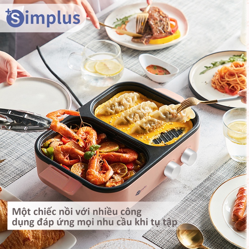 [Mã BMBAU50 giảm 10% đơn 99k] Nồi lẩu nướng điện 2 ngăn Simplus đa năng tiện lợi 2 trong 1 dùng trong gia đình ký túc xá