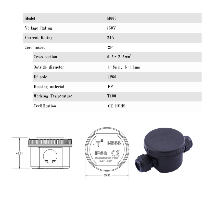 Hộp Cáp Nối Ngoài Bằng Nhựa Chống Nước IP66 2 Chiều M666 B