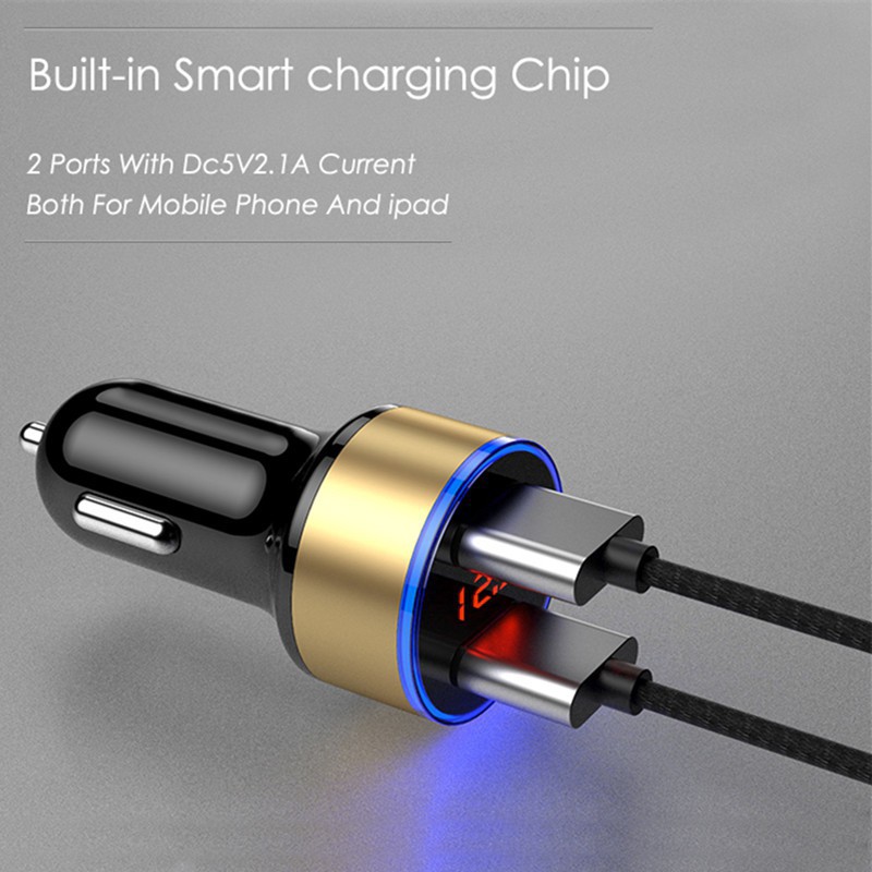 Củ sạc điện thoại gắn xe hơi 5V 3.1A 2 cổng USB có đèn LED tiện dụng loa bluetooth