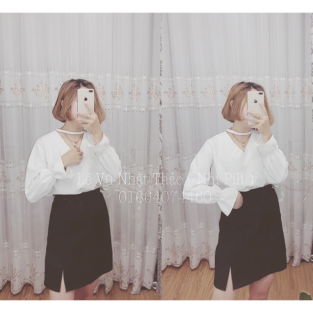 Áo choker tay loe thiết kế .