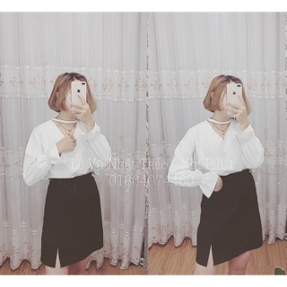 Áo choker tay loe thiết kế .