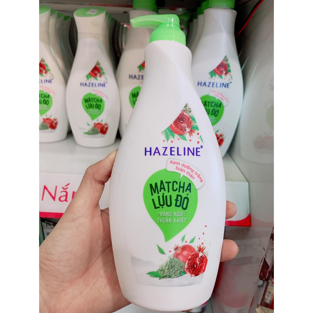 Sữa dưỡng thể dưỡng trắng Hazeline Matcha Lựu Đỏ có vòi 370ml