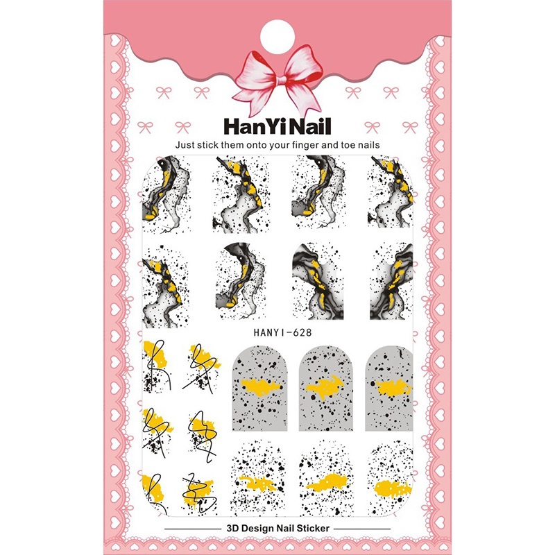 Miếng Dán Trang Trí Móng Tay Tự Dính Họa Tiết Màu Vàng Sáng Tạo DIY