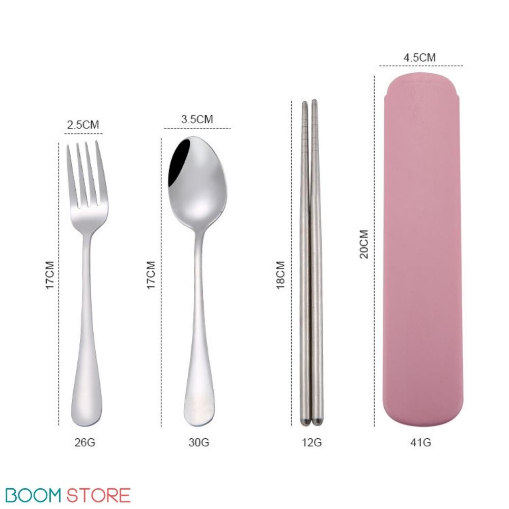 Bộ thìa đũa cá nhân văn phòng INOX 304 cao cấp kèm hộp đựng Boom Store