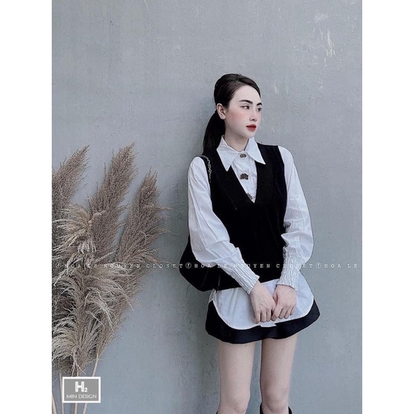 Áo sơ mi phối gile liền | BigBuy360 - bigbuy360.vn