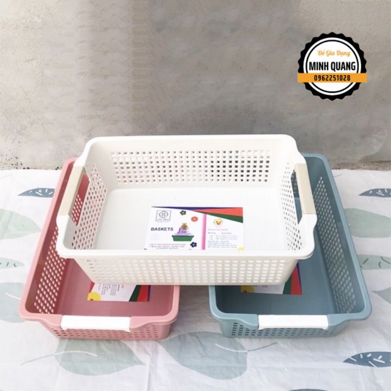 Rổ Chữ Nhật 3 Cỡ Có Quai Cầm Nhựa Việt Nhật, Rổ Nhựa Đựng Quần Áo, Đồ Dùng Văn Phòng Tiện Ích