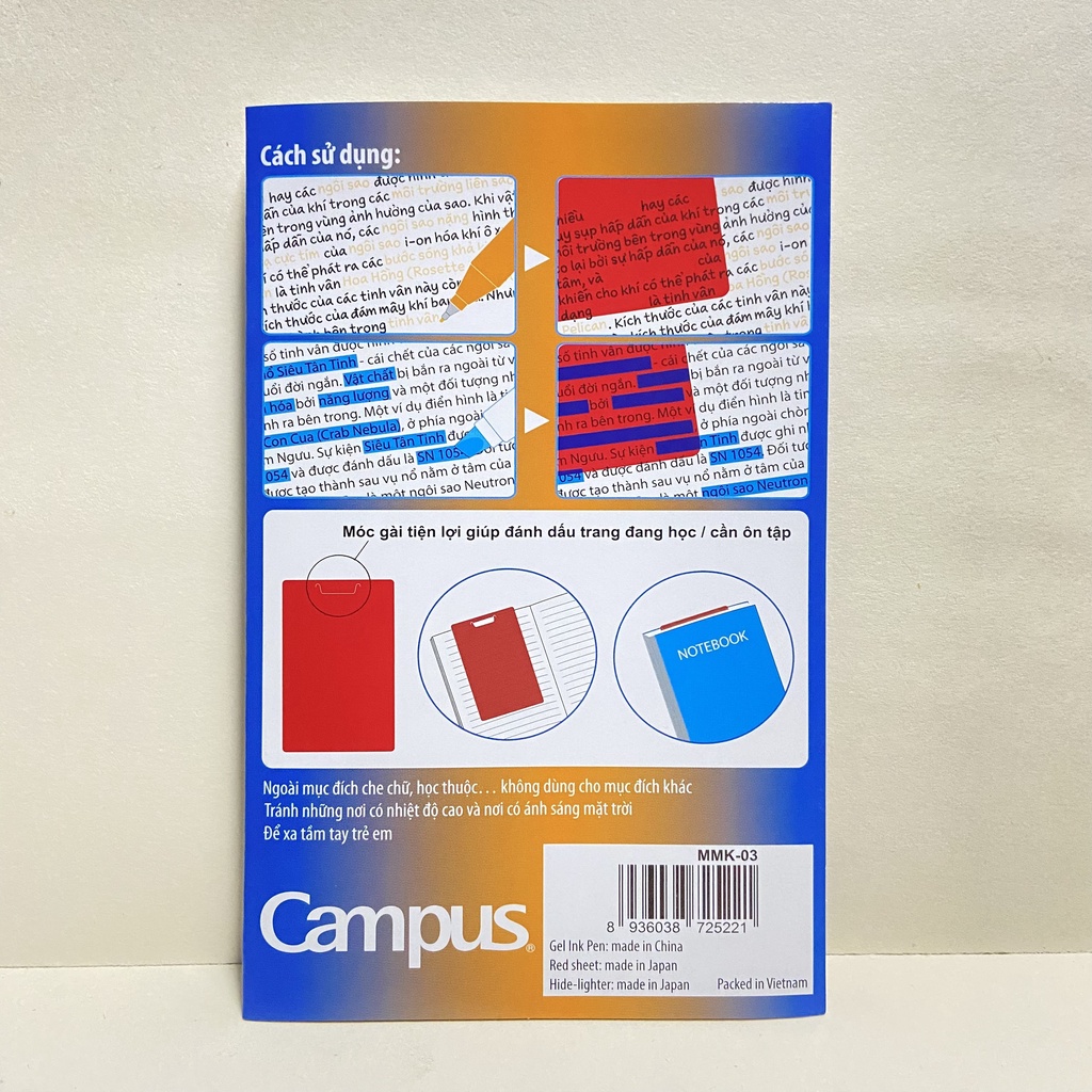 Bộ sản phẩm ghi nhớ Campus Memorization Kit MMK-03 (Gồm: 1 bút gel, 1 bút đánh dấu, 1 tấm che đỏ)