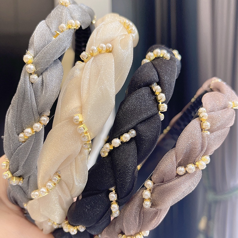 Băng Đô Cài Tóc Vải Lưới Đính Ngọc Trai Thời Trang Mùa Hè Dành Cho Nữ