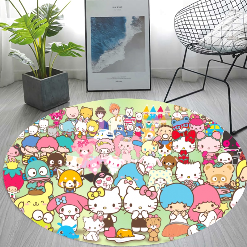 Thảm Bông Tròn Họa Tiết Hello Kitty Thân Thiện Với Da Ấm Áp