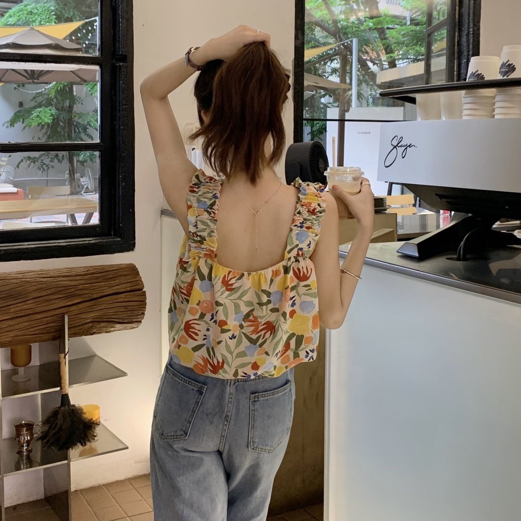 Áo Hai Dây Dáng Ôm In Hoa Thời Trang Mùa Hè Phong Cách Hàn Quốc Cho Nữ