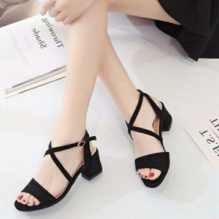 Giày sandal cao gót 6p quai ngang phối dây chéo xinh xắn