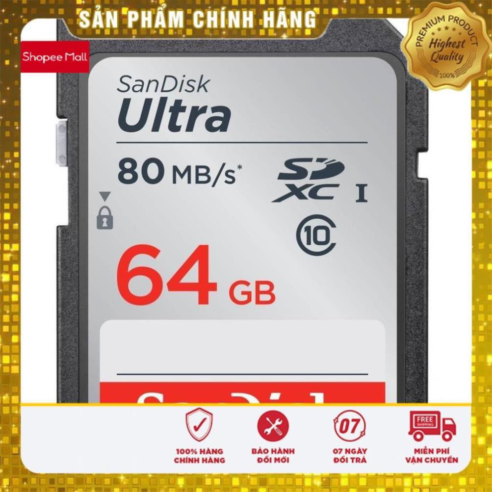 [Mã ELFLASH5 giảm 20K đơn 50K] [Chính Hãng] Thẻ nhớ SDXC 64GB Sandisk Ultra C10 UHS-I 80MB/s giá rẻ