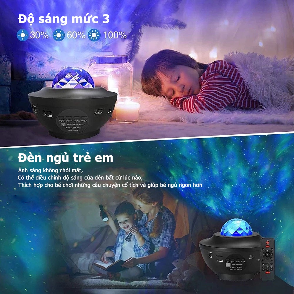 Đèn Star Projector Đèn chiếu sao Galaxy cho trang trí phòng ngủ Đèn led sao có thể kết nối bluetooth và phát nhạc tiktok