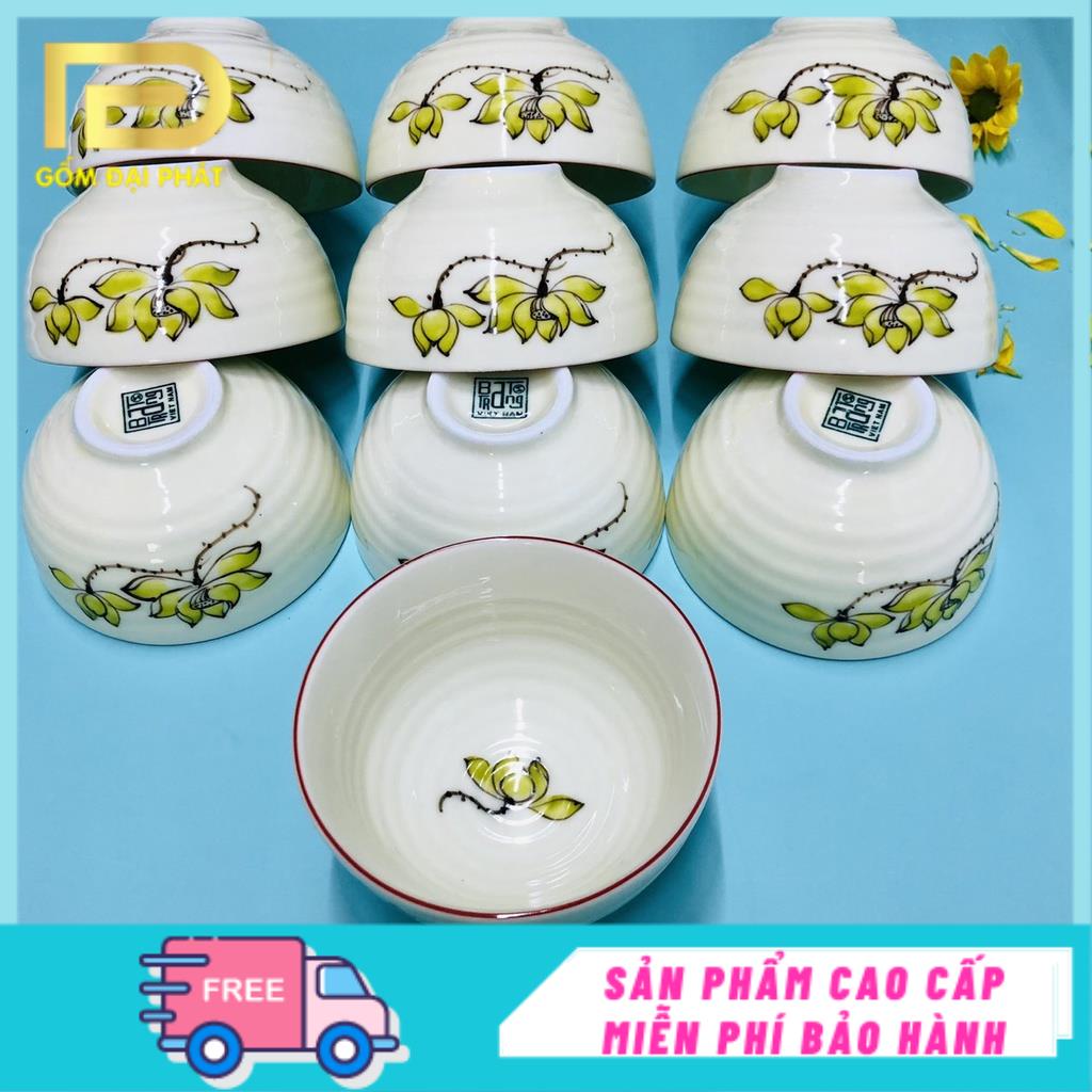Bộ 10 Bát Cơm Gốm Sứ Bát Tràng Cao Cấp, Bộ 10 Chén Cơm Họa Tiết Vẽ Tay Xinh Sắn Độc Đáo Ngon Cơm Đẹp Mắt