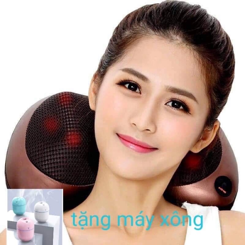 Gối Mát Xa Hồng Ngoại Đa Năng 8 Bi Đảo Chiều + máy xông tinh dầu mini cao cấp