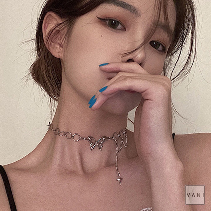 KHÔNG ĐEN GỈ - Vòng Cổ Khoen Tròn Hợp Kim Đính Hình Bướm Nhỏ - Vani Store - TS000554