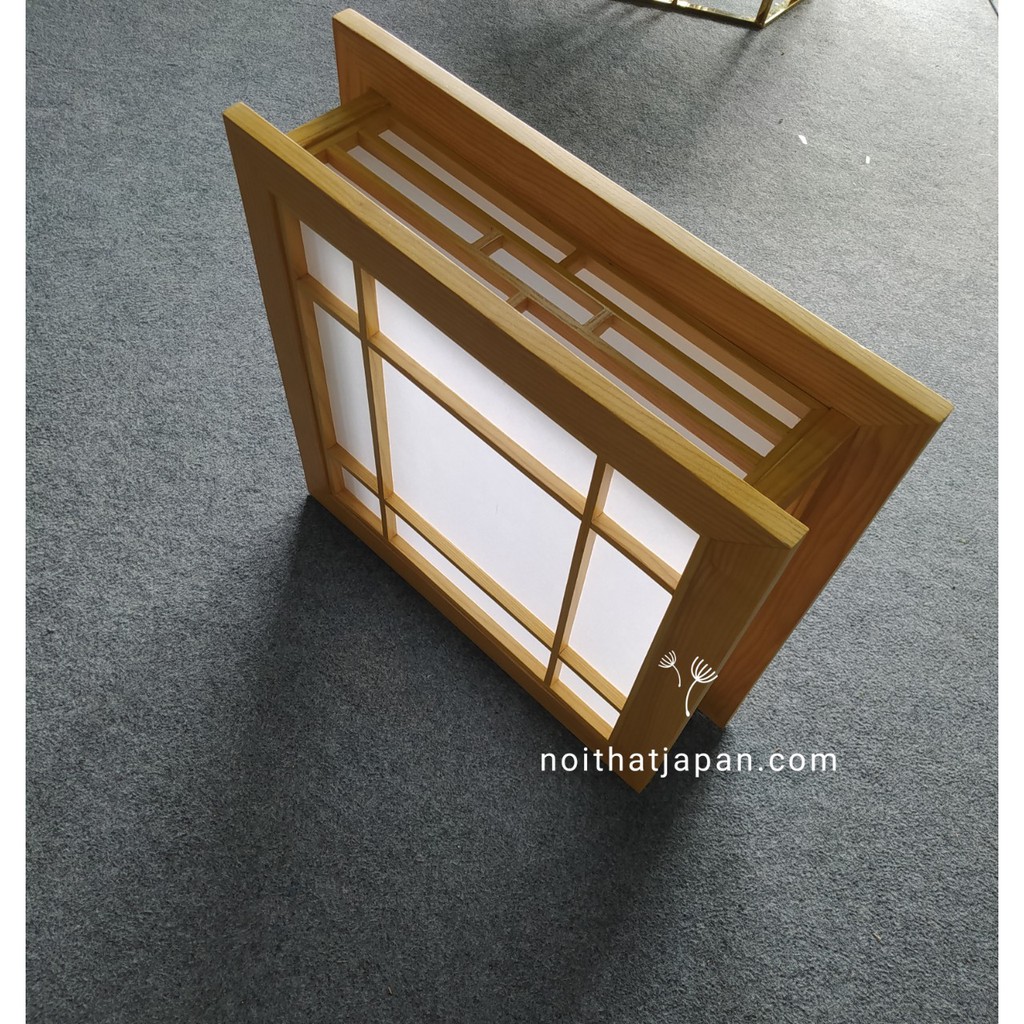 Đèn gỗ ốp trần Nhật Bản, Đèn gỗ decor phòng trà Nhật, phòng thiền, gỗ sồi và shoji Nhật, kt 50 x50 x12cm, gồm đèn led