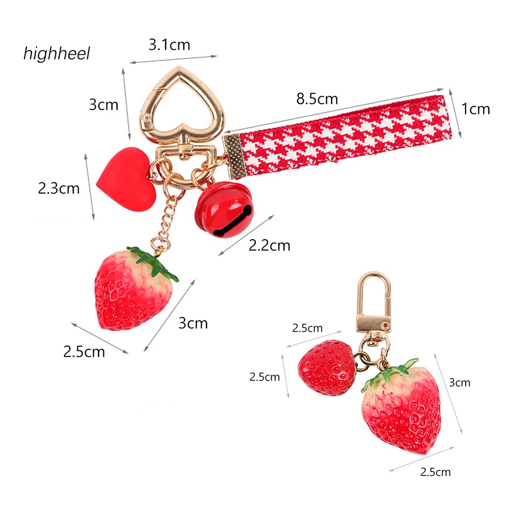 Móc Khóa Hình Quả Dâu Tây / Chuông / Quả Chuông / Trái Tim 3d Mini Chống Rơi Vỡ