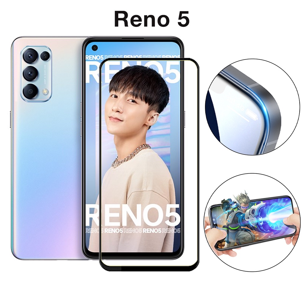 Kính Cường Lực Oppo Reno 5 4G 5G Full màn và trong suốt chống rơi vỡ cảm ứng nhạy tặng kèm khăn lau màn hình Kính