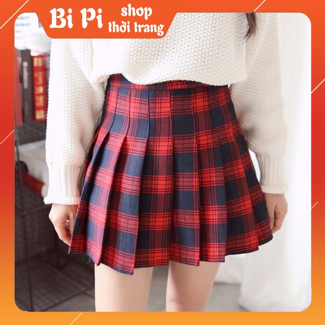 Chân váy xếp ly sọc caro kaki Cao Cấp - (Có 3 màu, Ảnh và Clip thật)