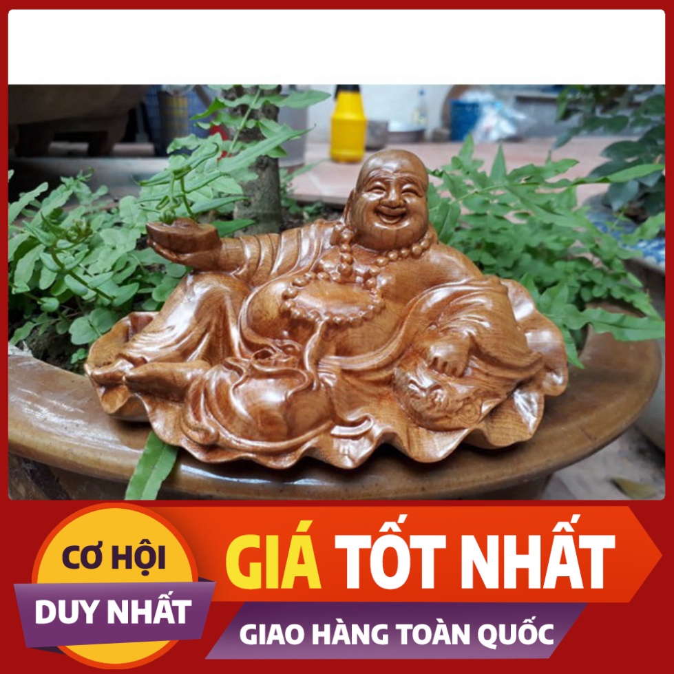 ((GIÁ GỐC )) Tượng Phật Di Lặc để xe ô tô ngồi lá sen gỗ bách xanh