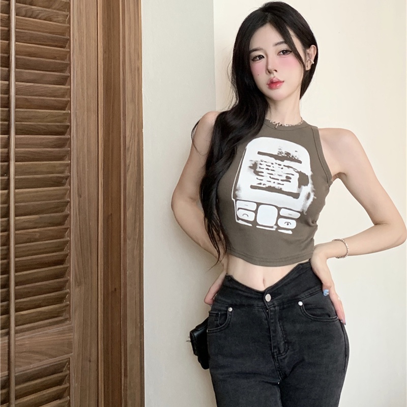 Áo Croptop Không Tay In Họa Tiết Thời Trang Dành Cho Nữ