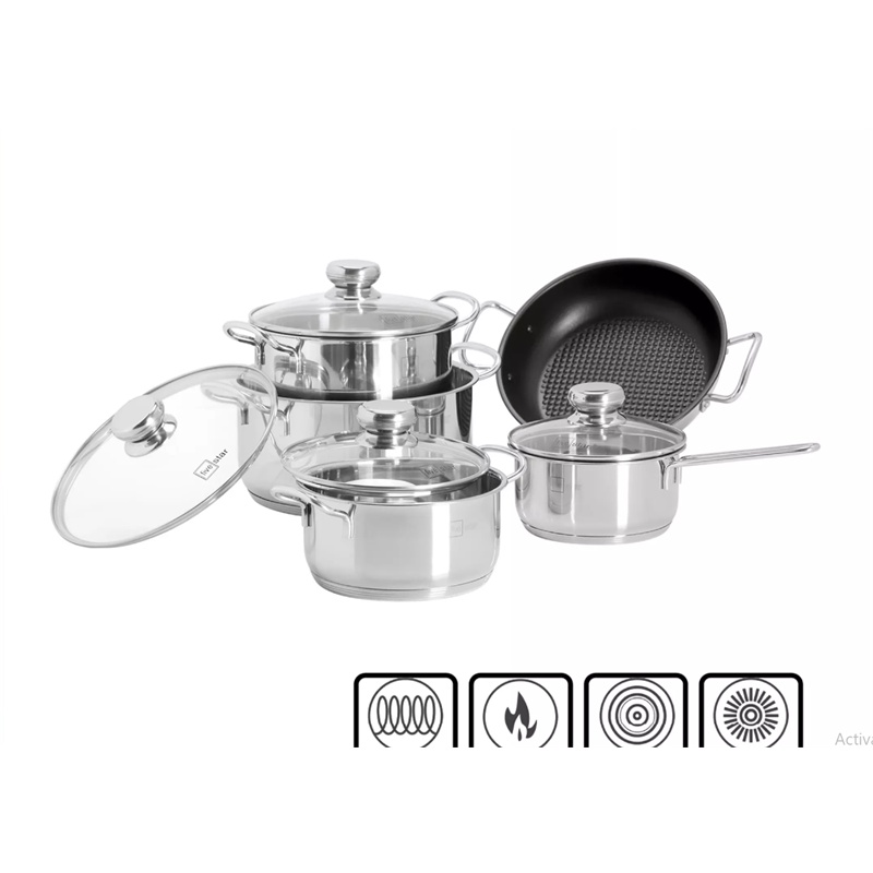 Bộ nồi Inox Fivestar 5 Món Nắp Kính 5 Đáy