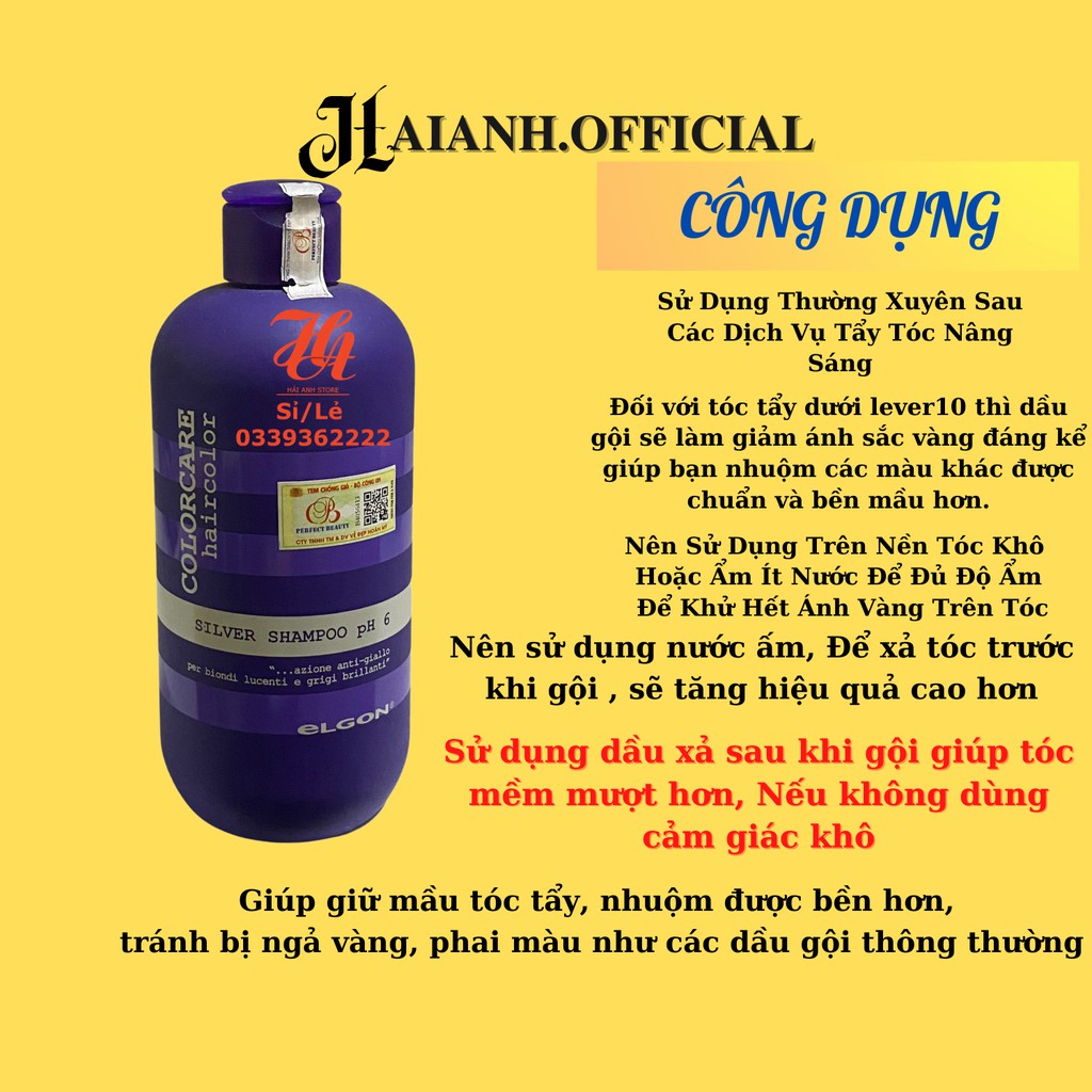 [ ELGON ] Dầu Gội Tím Khử Vàng Elgon Silver Shampoo cho tóc bạch kim Ý 300ml