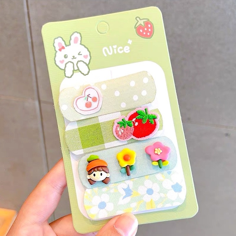 Bộ 4 miếng dán tóc mái và giữ tóc sau gáy họa tiết hoạt hình cho bé