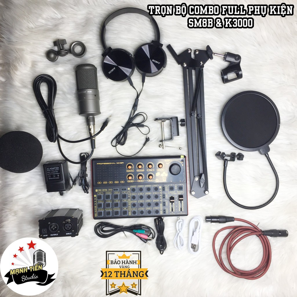 [tặng full phụ kiện] Combo Mic Thu Âm SM8B + Sound Card K3000 + full phụ kiện livestream karaoke thu âm xịn sò bh 12th