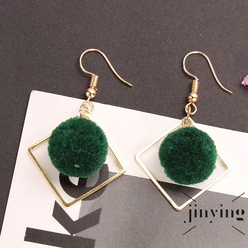 GETNOIVAS ❤S Wind Women Drop Earrings Alloy Geometry Cotton Fur Ball Dangle Earrings Jewelry Gift