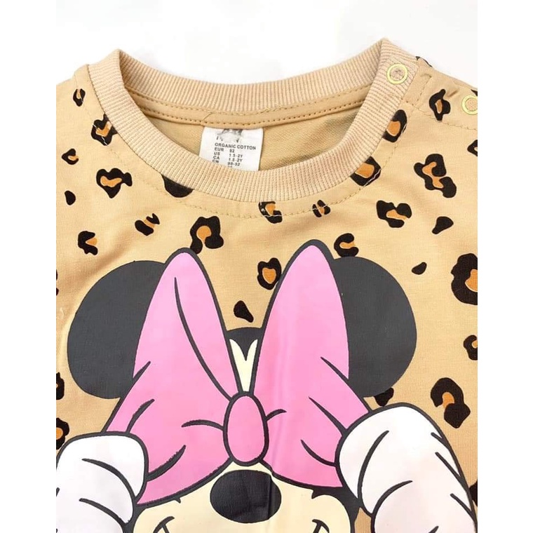 Set bộ váy bé gái HM tay dài hoạ tiết minnie áo nĩ chân váy ren