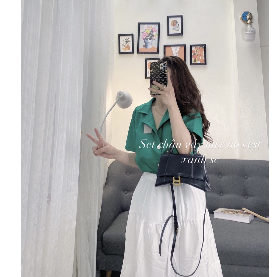 Set áo vest blazer mix chân váy chữ A màu trắng dáng dài phong cách công sở Hàn Quốc trẻ trung Lịch sự | BigBuy360 - bigbuy360.vn