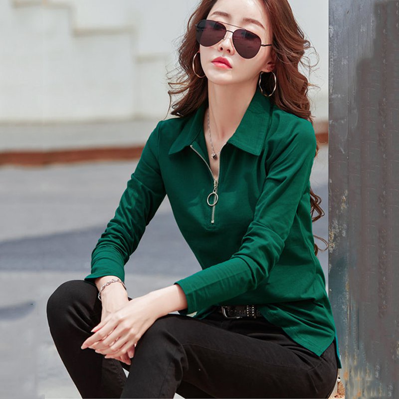 Áo polo Nữ Tay Dài Màu Trơn Thời Trang Size M-5XL