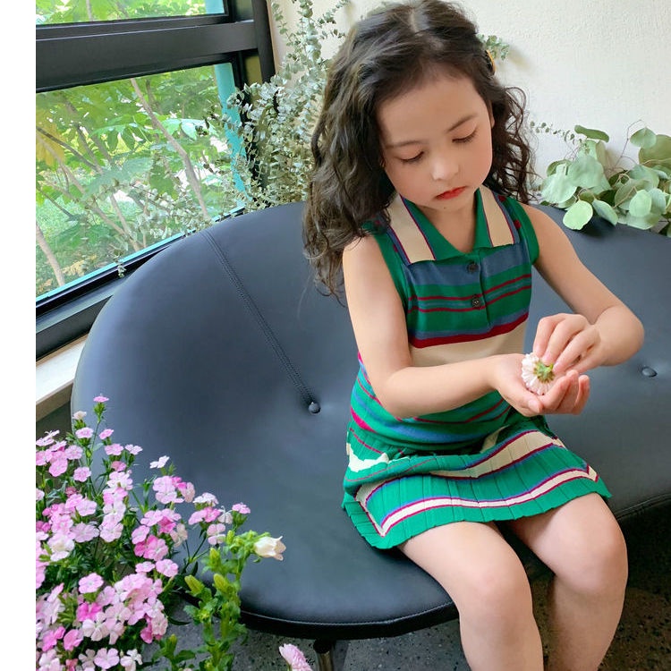 Set Áo Váy Xếp Ly Nhiều Màu Sắc Thời Trang Mùa Hè Cho Bé Gái