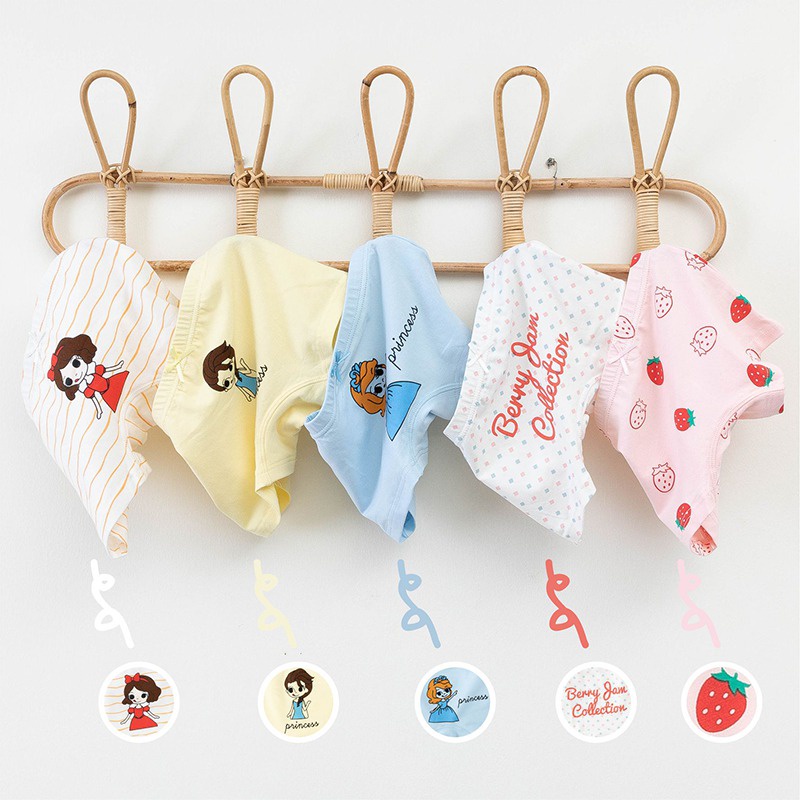 Set 5 quần lót boxer bé gái mềm mại thoáng khí họa tiết hoạt hình phong cách Hàn Quốc