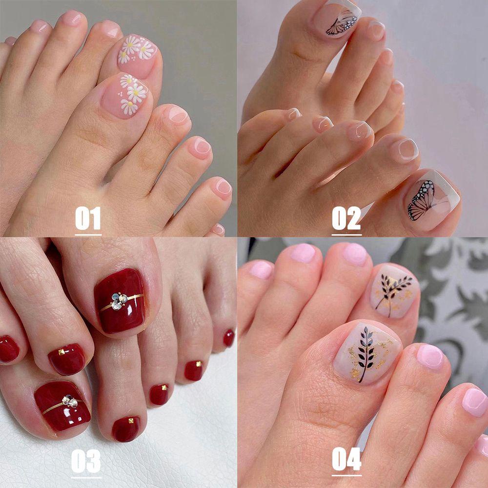 Set 24 Móng Chân Giả Đầu Vuông/Vuông Có Thể Tháo Rời Che Phủ Toàn Diện