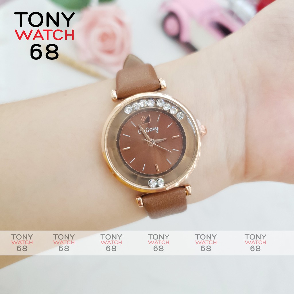 Đồng hồ nữ dây da GOGOEY màu đỏ đá xoay chạy vòng | BigBuy360 - bigbuy360.vn