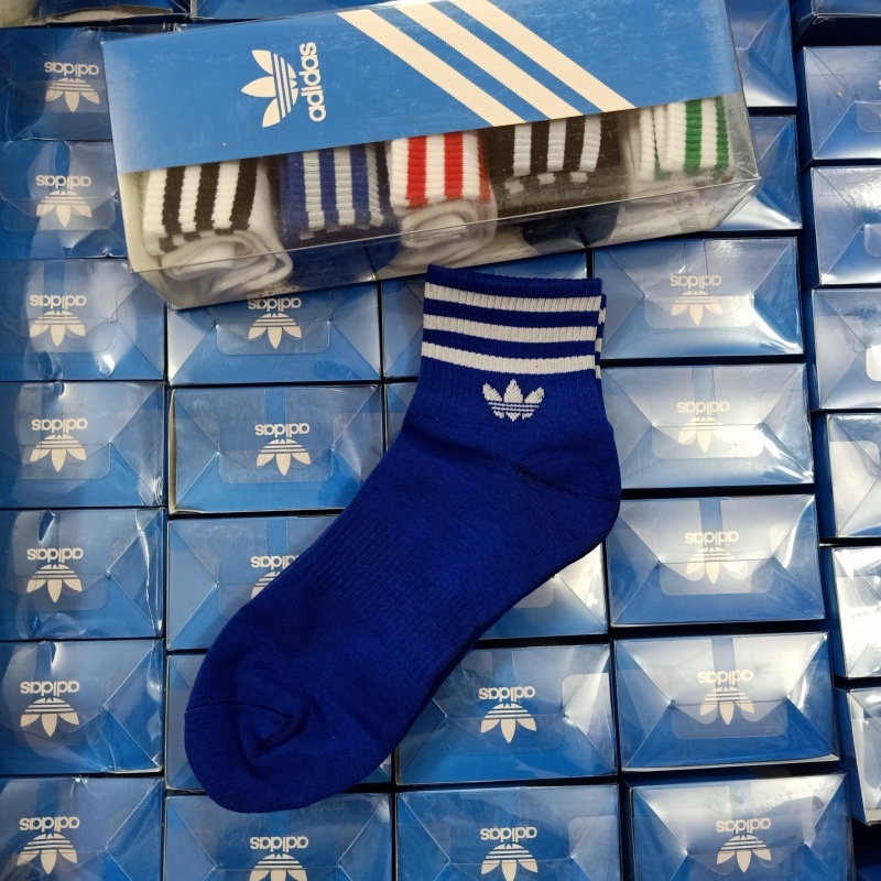 Tất Adidas Cổ Trung Nam Nữ Cao Cấp 3 Sọc Logo 3 Lá Hộp 5 Đôi Nhiều Màu